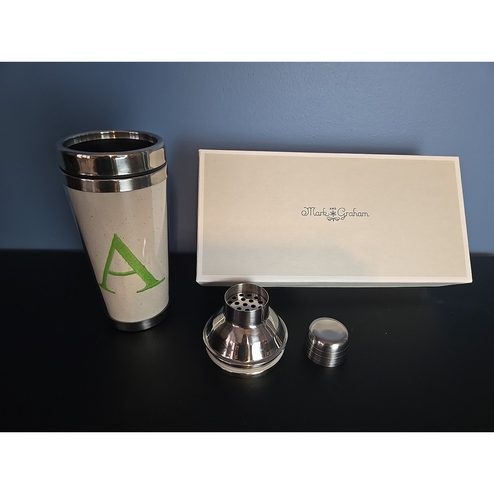 MARK & GRAHAM "A" Embroidered Coctail Martini Shaker New In Box